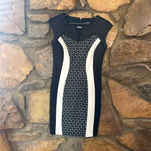 Enfocus Studio Black and White Patterned Sheath Mini Dress